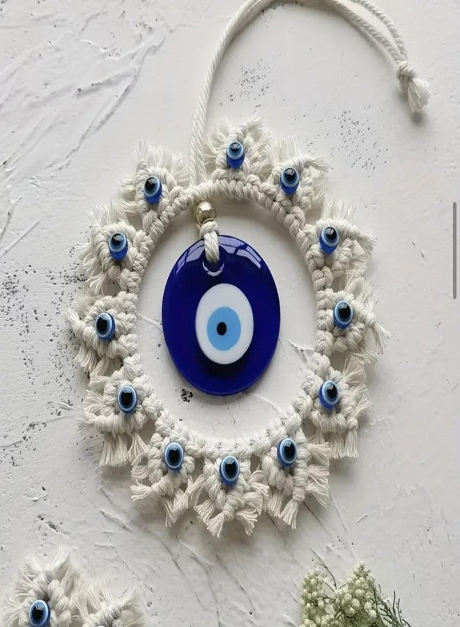 WARMINGO DE White Macrame Evil Eye Wall Hanging for Home Decor & Nazar Protection | Big Turkish Evil Eye for Main Door Entrance | Handmade Boho Wall Hanging | Aesthetic Diwali & Housewarming Gift - Image 1